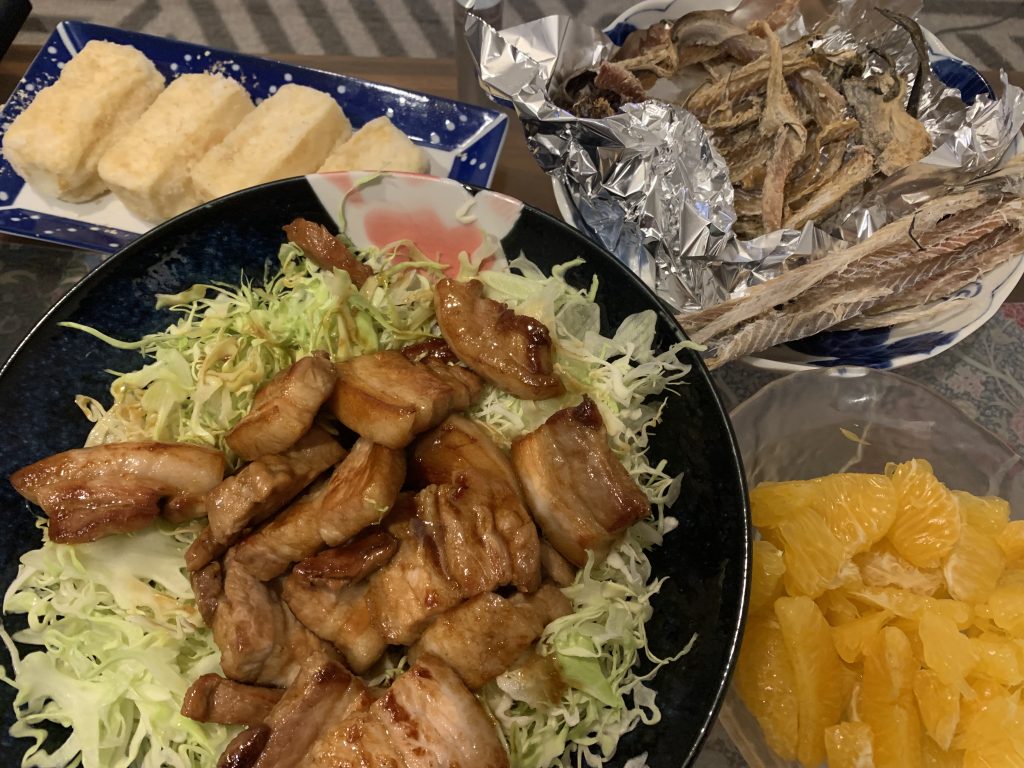 豚ロース照り焼き　揚げ豆腐　はっさく　棒たら